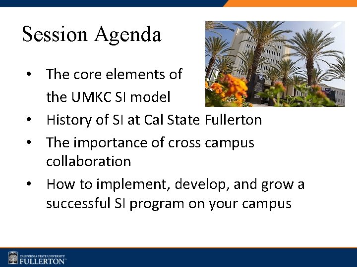 Session Agenda • The core elements of the UMKC SI model • History of