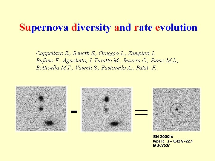Supernova diversity and rate evolution Cappellaro E. , Benetti S. , Greggio L. ,