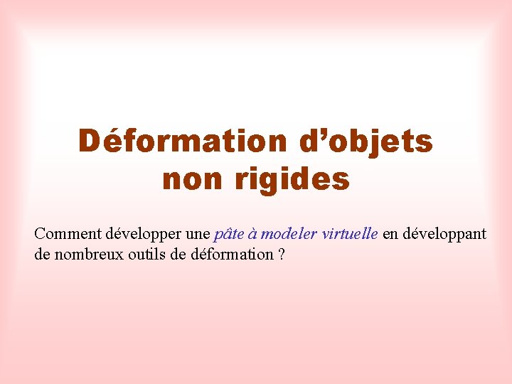 Déformation d’objets non rigides Comment développer une pâte à modeler virtuelle en développant de