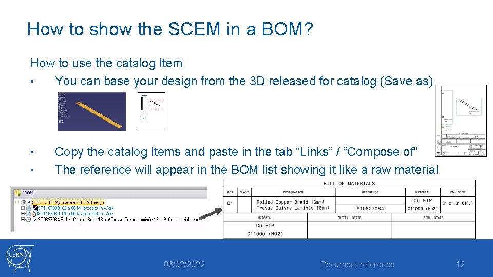 How to show the SCEM in a BOM? How to use the catalog Item