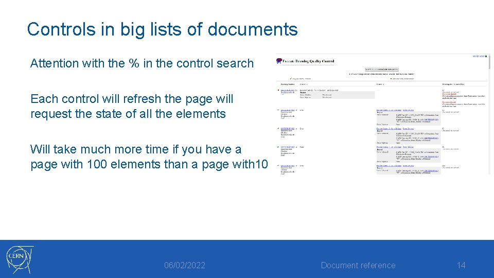 Controls in big lists of documents Attention with the % in the control search