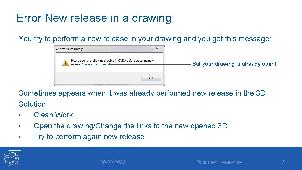 Error New release in a drawing You try to perform a new release in