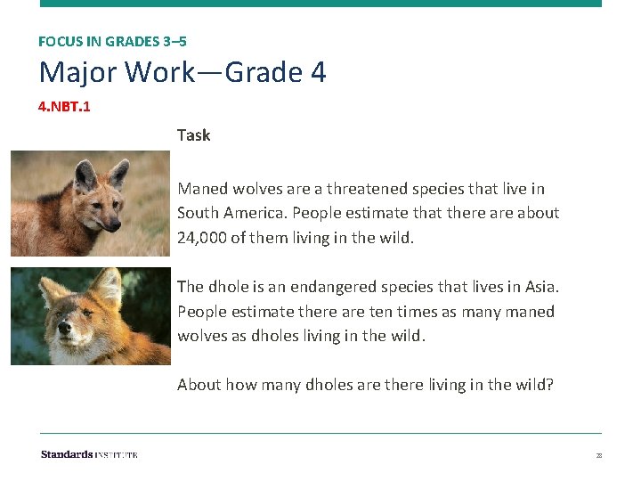 FOCUS IN GRADES 3– 5 Major Work—Grade 4 4. NBT. 1 Task Maned wolves