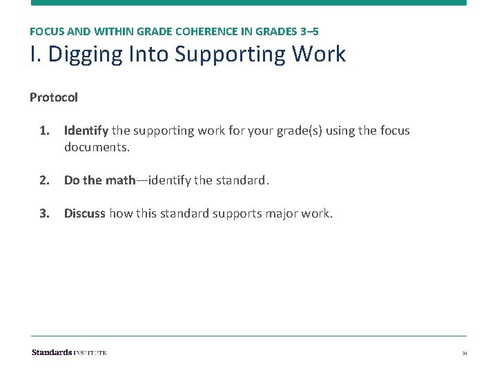 FOCUS AND WITHIN GRADE COHERENCE IN GRADES 3– 5 I. Digging Into Supporting Work