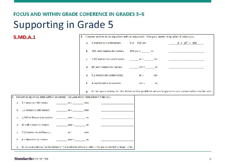 FOCUS AND WITHIN GRADE COHERENCE IN GRADES 3– 5 Supporting in Grade 5 5.