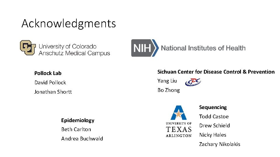 Acknowledgments Pollock Lab Sichuan Center for Disease Control & Prevention David Pollock Yang Liu