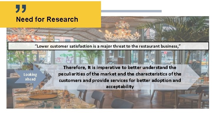 ” Need for Research “Lower customer satisfaction is a major threat to the restaurant