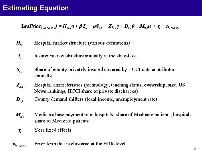 Estimating Equation Ln(Priceh, m, r, c, s, t ) = Hm, tα + β