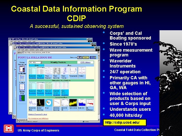 Coastal Data Information Program CDIP A successful, sustained observing system • • • Corps’