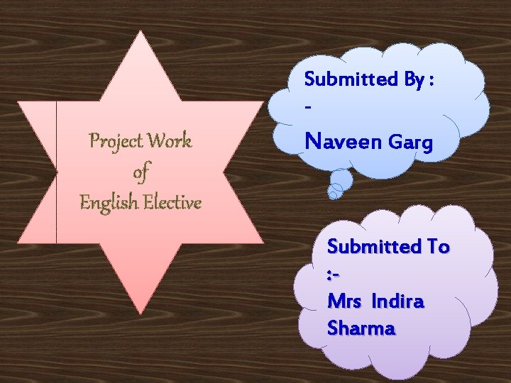 Submitted By : - Project Work of English Elective Naveen Garg Submitted To :