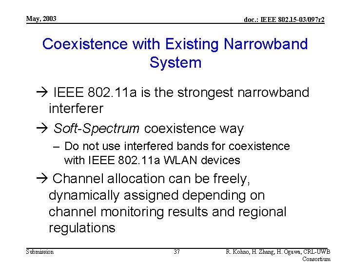 May, 2003 doc. : IEEE 802. 15 -03/097 r 2 Coexistence with Existing Narrowband