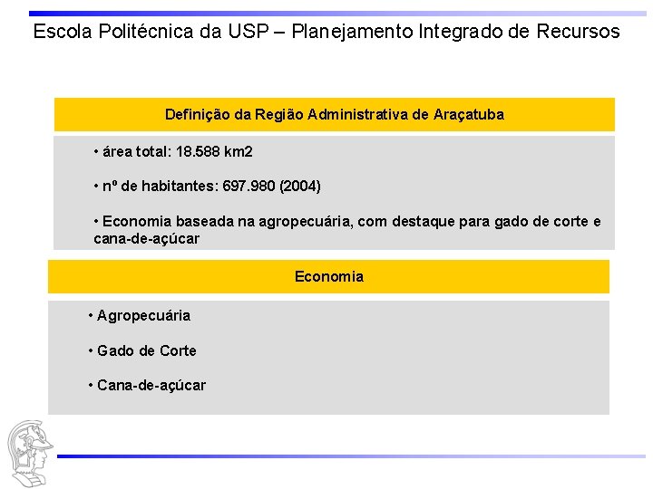 Escola Politécnica da USP – Planejamento Integrado de Recursos Definição da Região Administrativa de