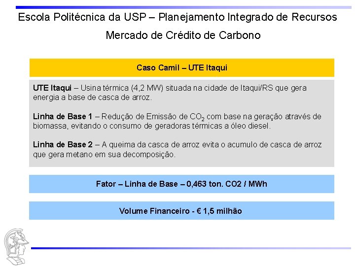 Escola Politécnica da USP – Planejamento Integrado de Recursos Mercado de Crédito de Carbono