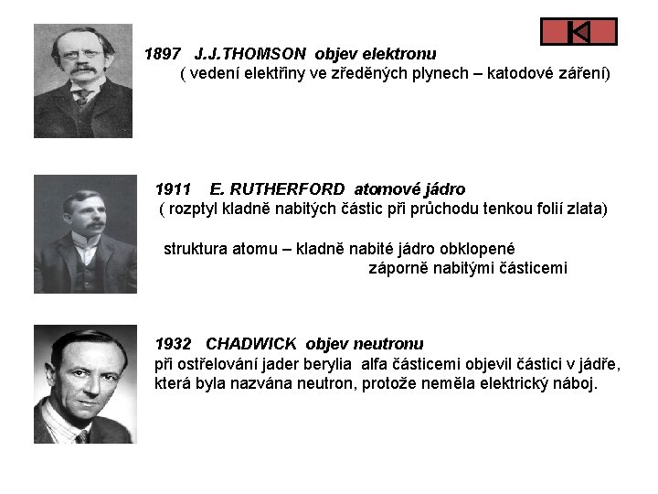 1897 J. J. THOMSON objev elektronu ( vedení elektřiny ve zředěných plynech – katodové