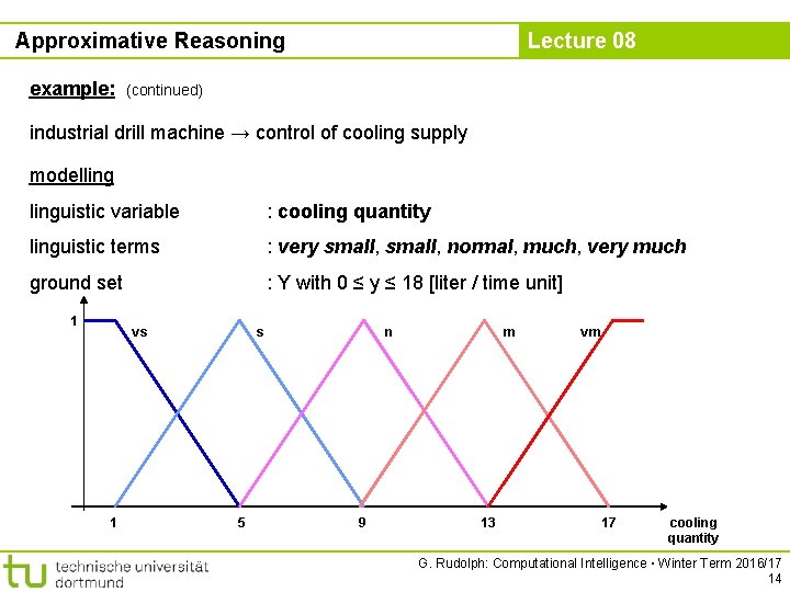 Approximative Reasoning example: Lecture 08 (continued) industrial drill machine → control of cooling supply