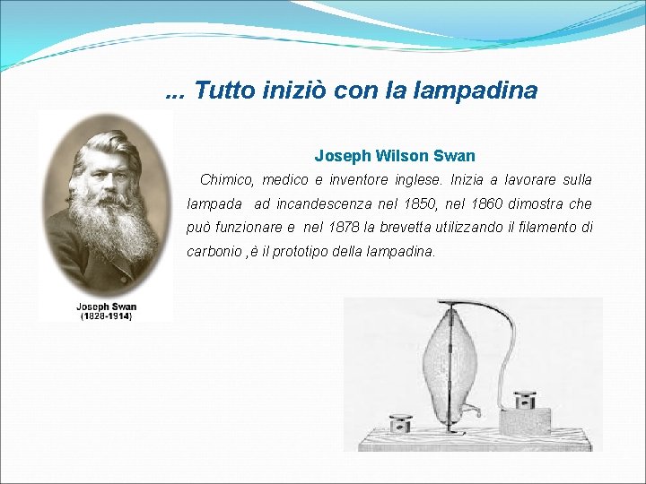 . . . Tutto iniziò con la lampadina Joseph Wilson Swan Chimico, medico e