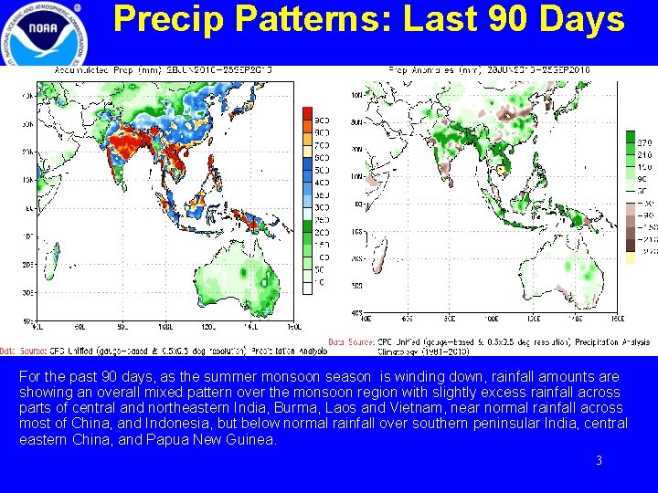 Precip Patterns: Last 90 Days For the past 90 days, as the summer monsoon