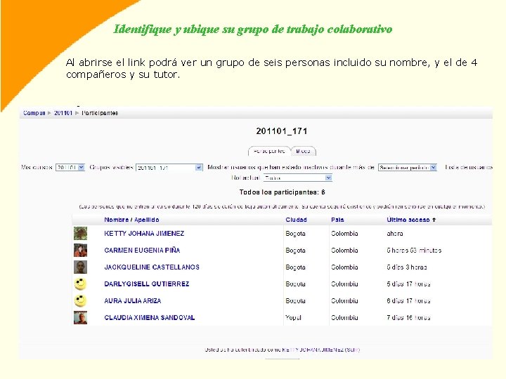 Identifique y ubique su grupo de trabajo colaborativo Al abrirse el link podrá ver