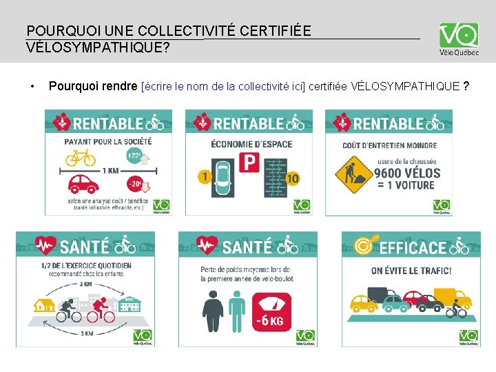 POURQUOI UNE COLLECTIVITÉ CERTIFIÉE VÉLOSYMPATHIQUE? • Pourquoi rendre [écrire le nom de la collectivité POURQUOI UNE COLLECTIVITÉ CERTIFIÉE VÉLOSYMPATHIQUE? • Pourquoi rendre [écrire le nom de la collectivité