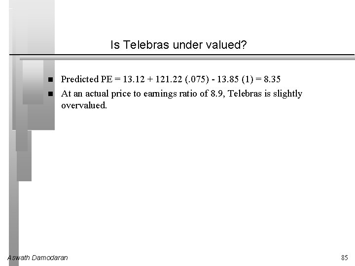 Is Telebras under valued? Predicted PE = 13. 12 + 121. 22 (. 075)