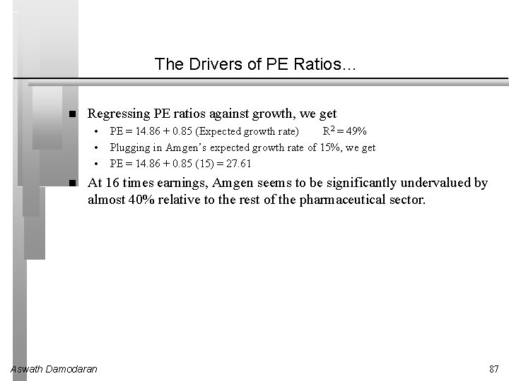 The Drivers of PE Ratios… Regressing PE ratios against growth, we get • •