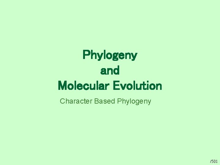 Phylogeny and Molecular Evolution Character Based Phylogeny /501 
