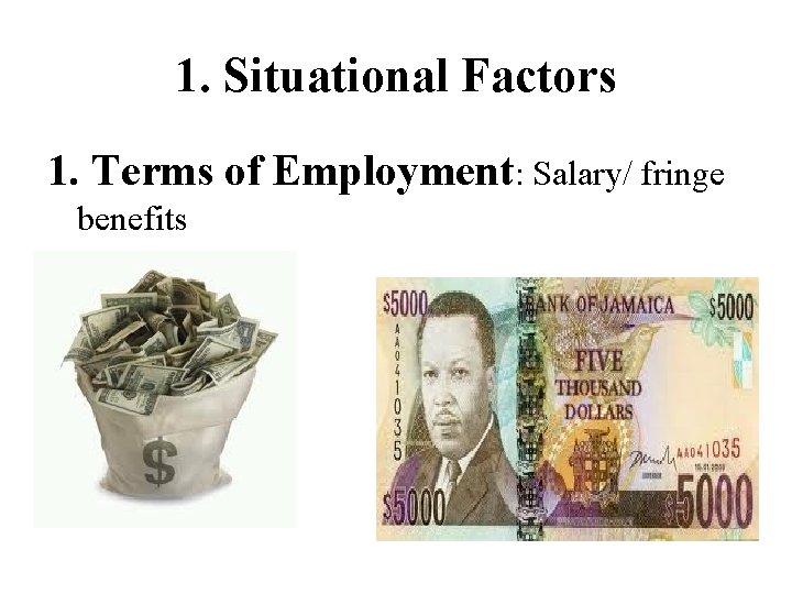 1. Situational Factors 1. Terms of Employment: Salary/ fringe benefits 