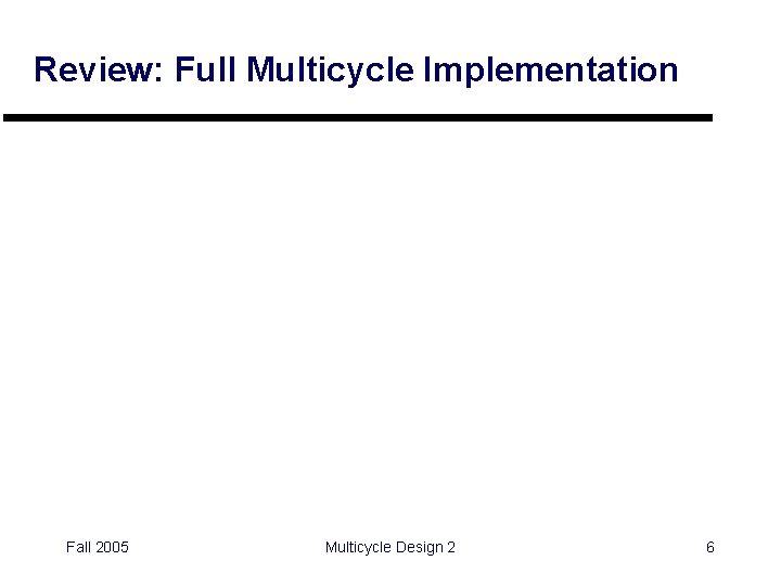 Review: Full Multicycle Implementation Fall 2005 Multicycle Design 2 6 