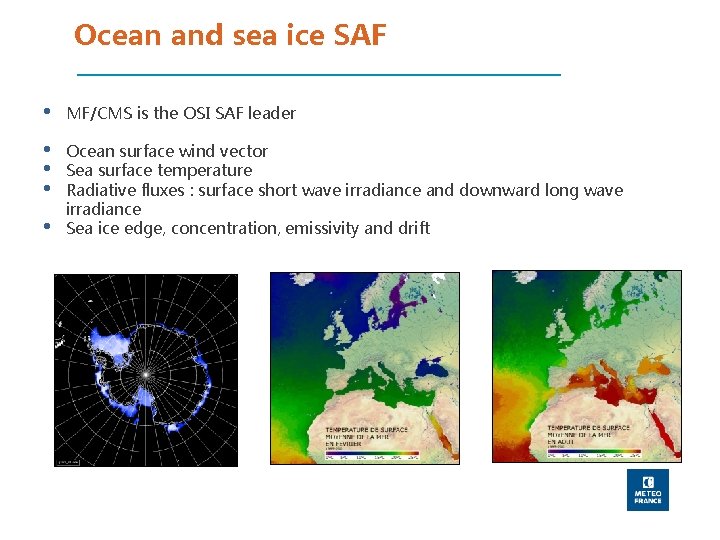 Ocean and sea ice SAF • MF/CMS is the OSI SAF leader • •