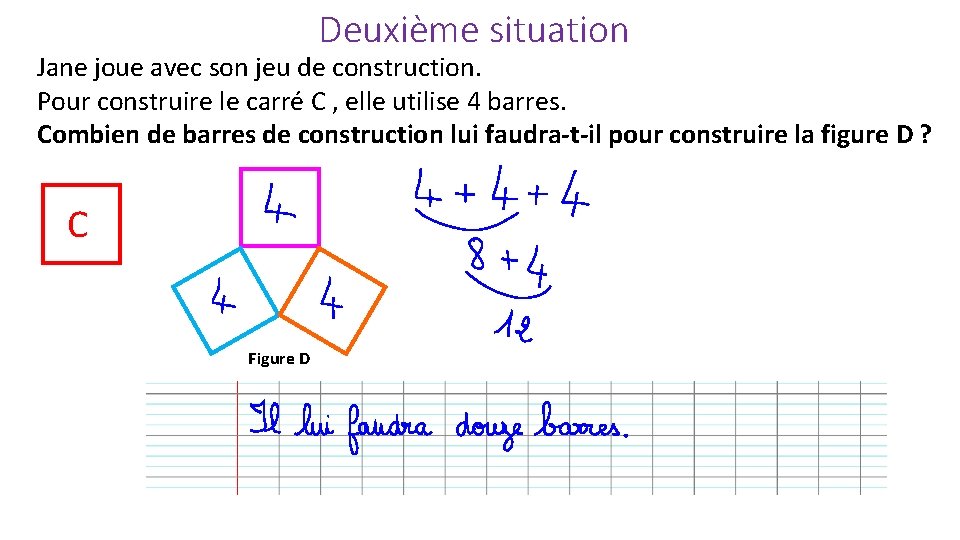 Deuxième situation Jane joue avec son jeu de construction. Pour construire le carré C