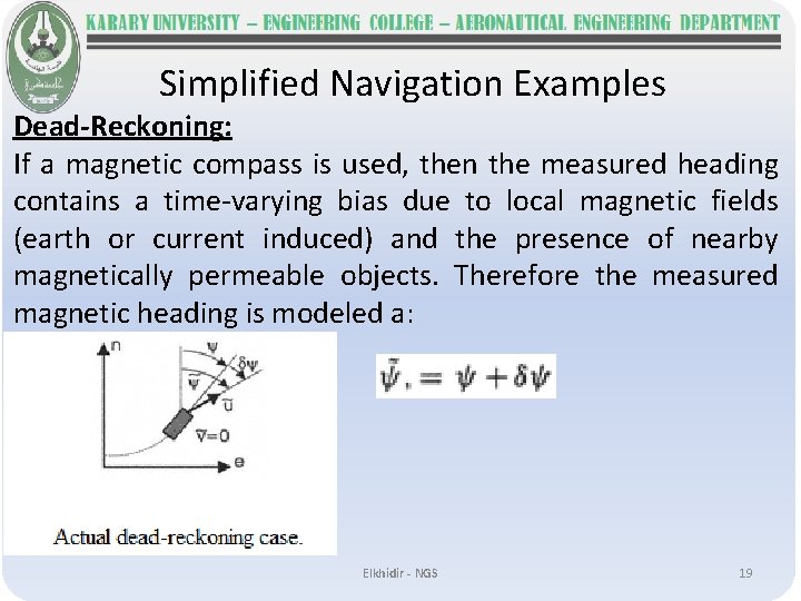 Simplified Navigation Examples Dead-Reckoning: If a magnetic compass is used, then the measured heading