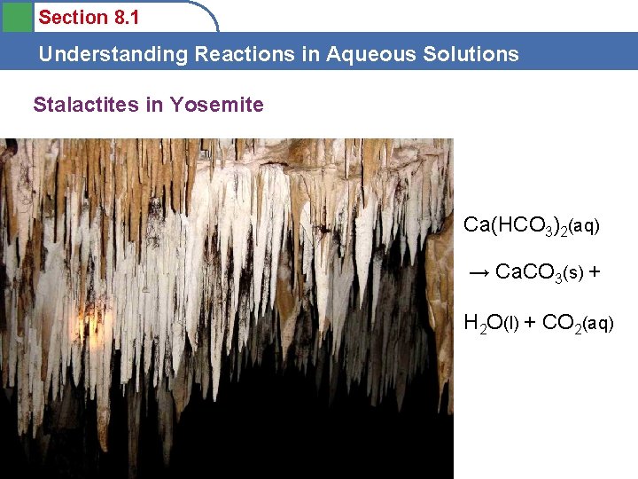 Section 8. 1 Understanding Reactions in Aqueous Solutions Stalactites in Yosemite Ca(HCO 3)2(aq) →