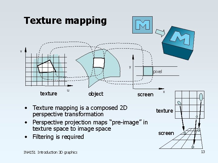 Texture mapping v y texture u object pixel screen • Texture mapping is a Texture mapping v y texture u object pixel screen • Texture mapping is a