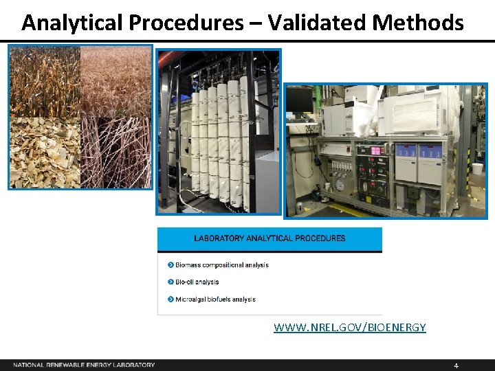 Analytical Procedures – Validated Methods WWW. NREL. GOV/BIOENERGY 4 