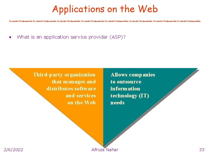 Applications on the Web Computer fundamentals Computer fundamentals • What is an application service