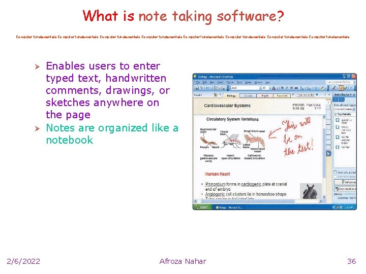 What is note taking software? Computer fundamentals Computer fundamentals Ø Ø 2/6/2022 Enables users