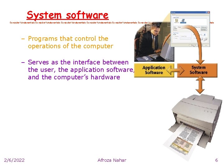 System software Computer fundamentals Computer fundamentals – Programs that control the operations of the