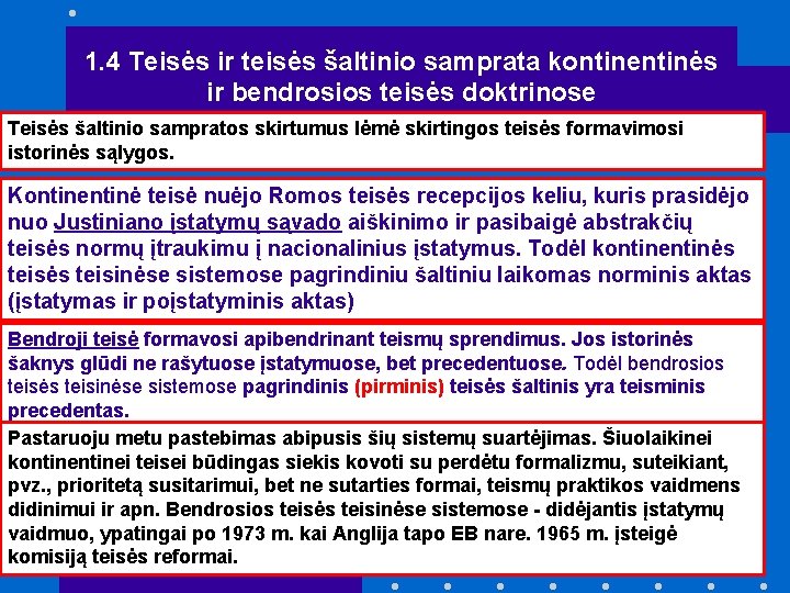 1. 4 Teisės ir teisės šaltinio samprata kontinentinės ir bendrosios teisės doktrinose Teisės šaltinio