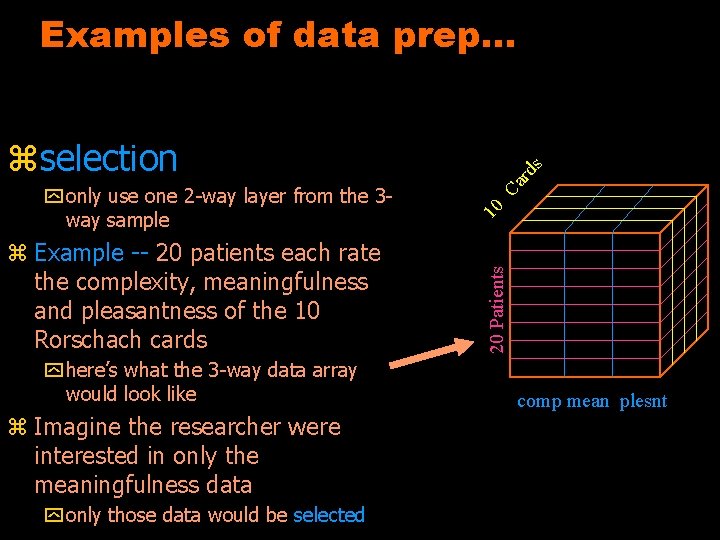 Examples of data prep. . . z Example -- 20 patients each rate the