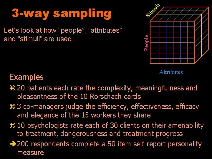 Let’s look at how “people”, “attributes” and “stimuli” are used. . . Examples im