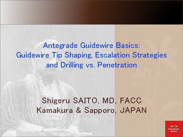 Antegrade Guidewire Basics: Guidewire Tip Shaping, Escalation Strategies and Drilling vs. Penetration Shigeru SAITO,