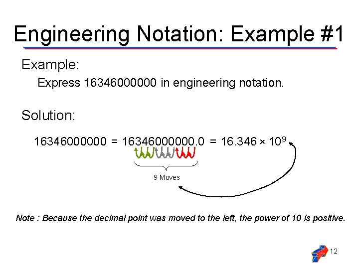 Engineering Notation: Example #1 Example: Express 16346000000 in engineering notation. Solution: 16346000000 = 16346000000.