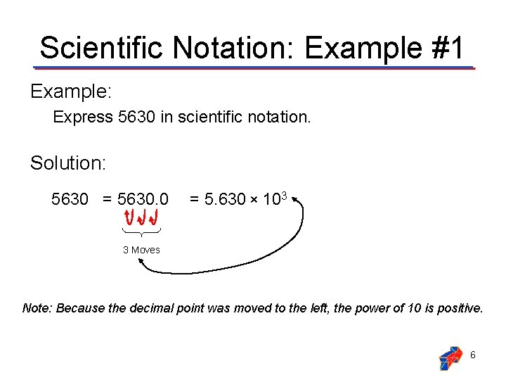 Scientific Notation: Example #1 Example: Express 5630 in scientific notation. Solution: 5630 = 5630.