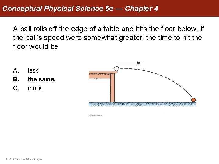 Conceptual Physical Science 5 e — Chapter 4 A ball rolls off the edge