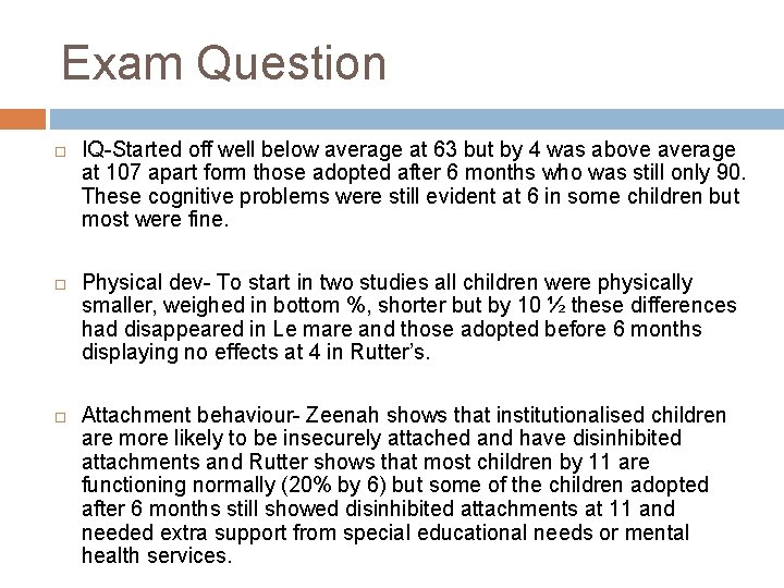 Exam Question IQ-Started off well below average at 63 but by 4 was above