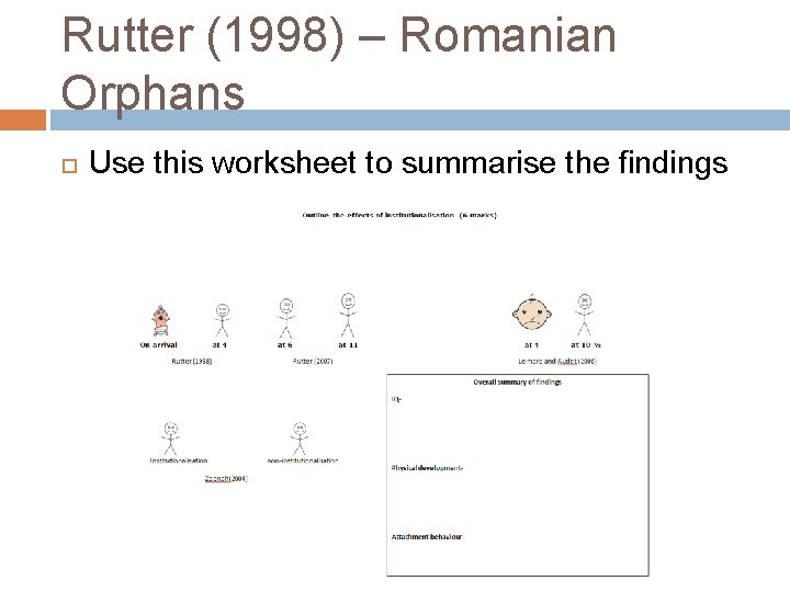 Rutter (1998) – Romanian Orphans Use this worksheet to summarise the findings 