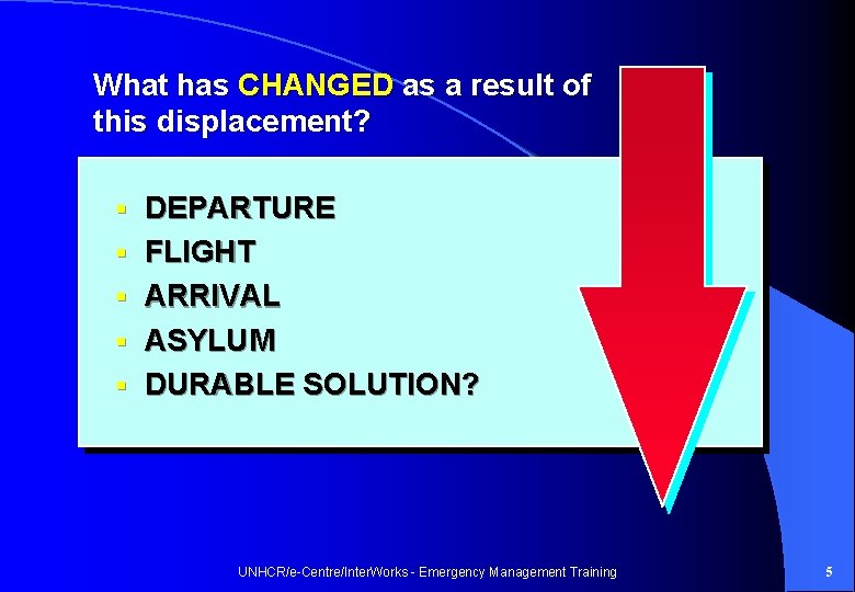 What has CHANGED as a result of this displacement? § § § DEPARTURE FLIGHT