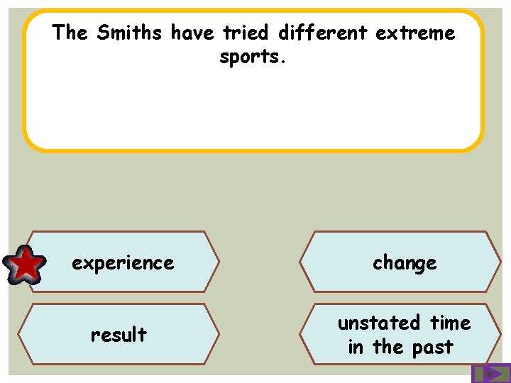 The Smiths have tried different extreme sports. experience change result unstated time in the