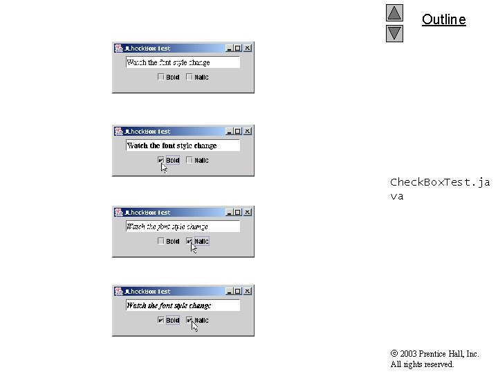 Outline Check. Box. Test. ja va 2003 Prentice Hall, Inc. All rights reserved. 