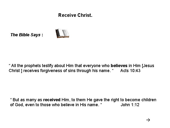 Receive Christ. The Bible Says : “ All the prophets testify about Him that